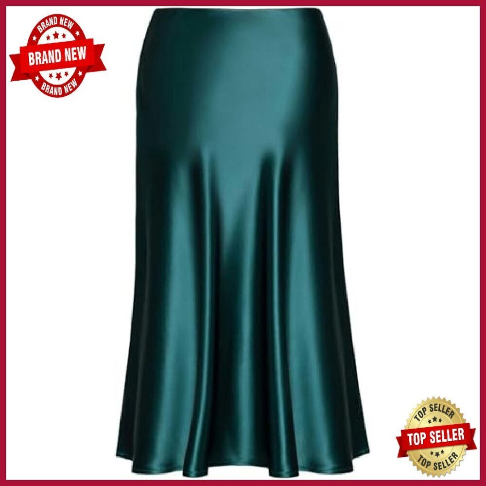 High Waist Satin Midi Skirt Elastic Summer Casual Women's - Picture 4 of 6